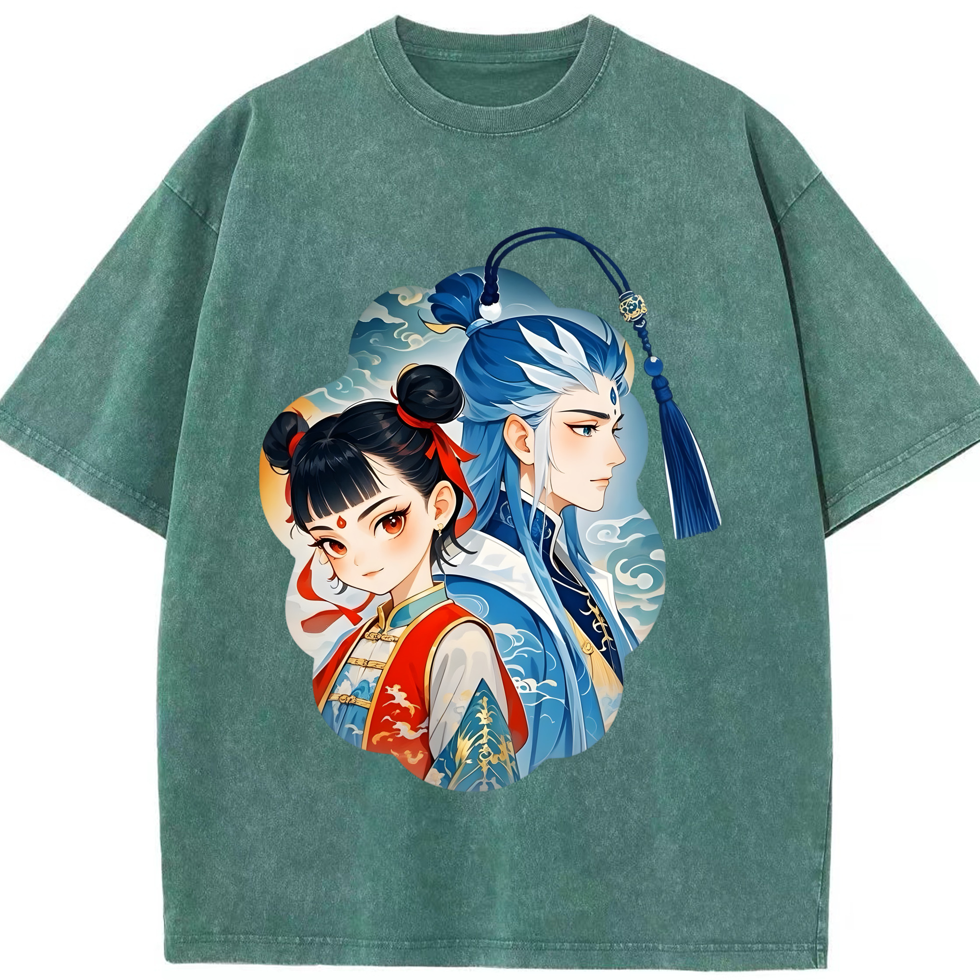 （画像用） Ne Zha 2 ナタ 魔童の大暴れ 綿100% ヴィンテージ風 半袖Tシャツ（フロントプリント）